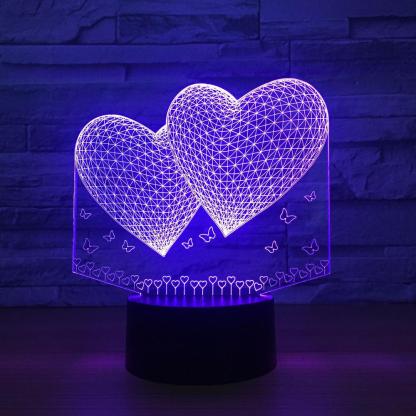 Double Hearts 3D Optical Illusion Lamp - 3D Optical Lamp