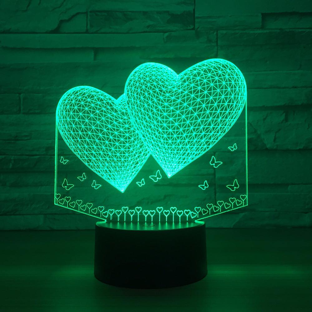 Double Hearts 3D Optical Illusion Lamp - 3D Optical Lamp