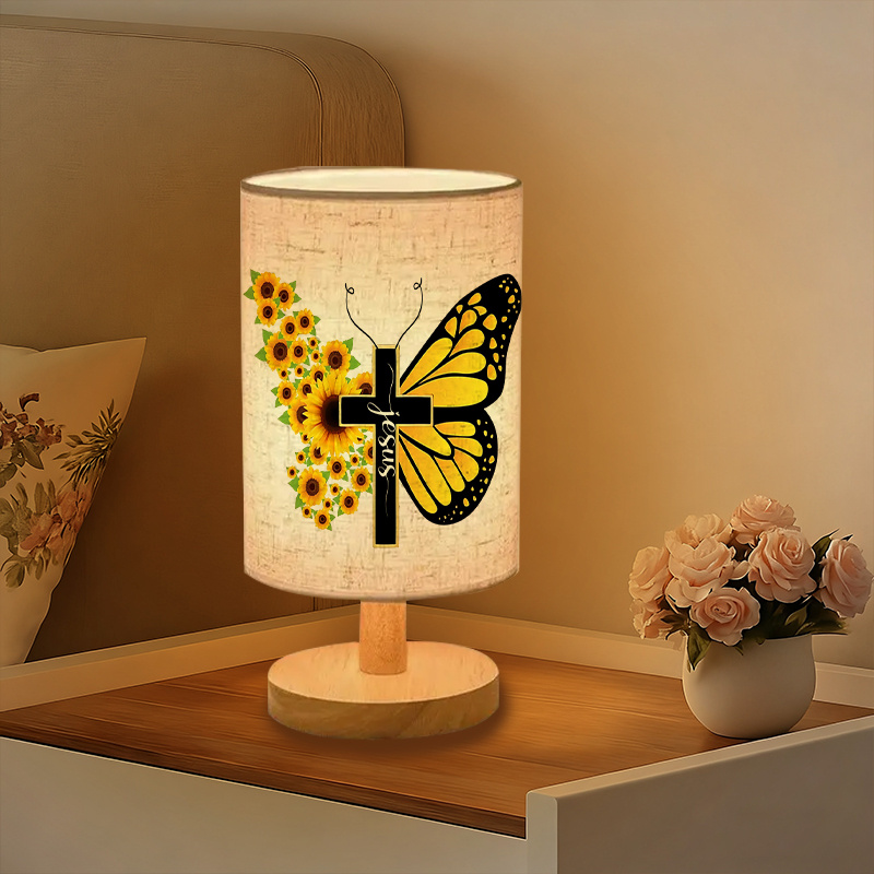 Modern USB-Powered Linen Table Lamp with Sunflower & Design