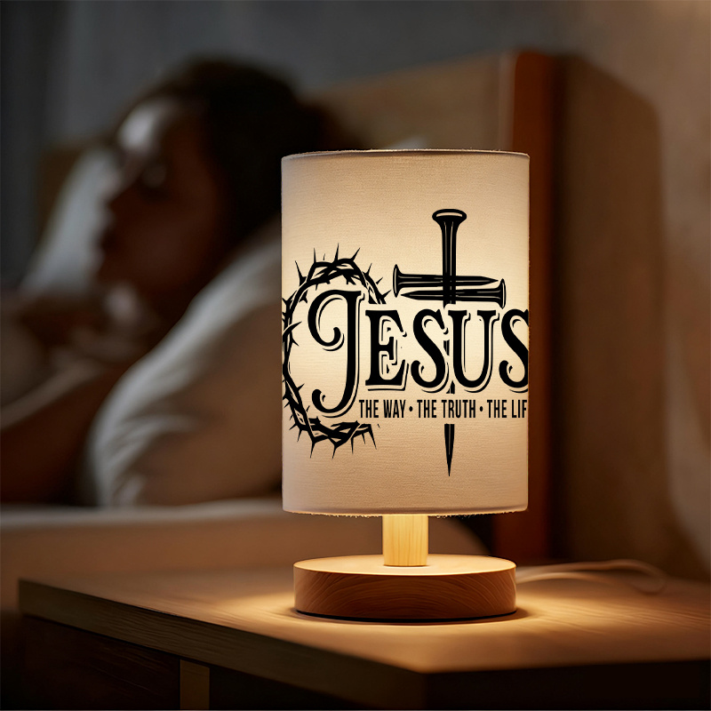 USB Powered Linen Table Lamp With Elegant Cross Lettering Design