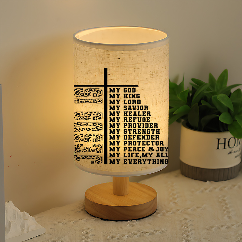 Modern USB Powered Linen Table Lamp with Inspirational Bible Verse Design and Uplight Lighting