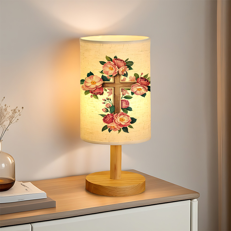 Modern USB Powered Linen Lamp With Floral Cross Design 