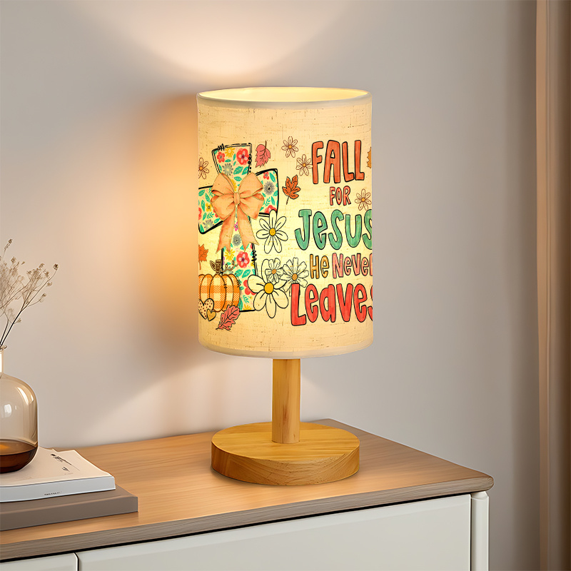Modern USB-Powered Linen Table Lamp with Autumn Leaf