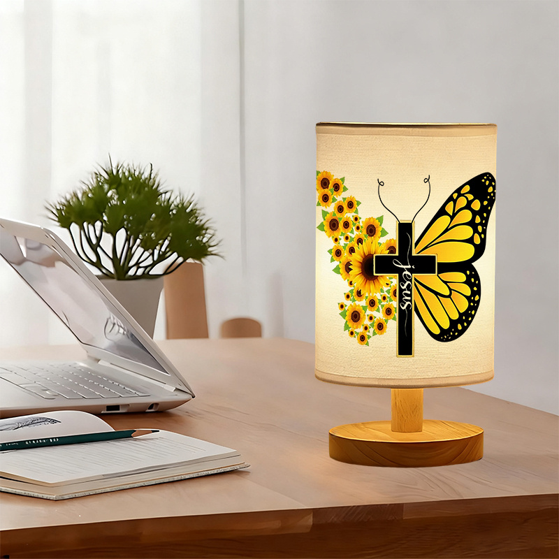 Modern USB-Powered Linen Table Lamp with Sunflower & Design