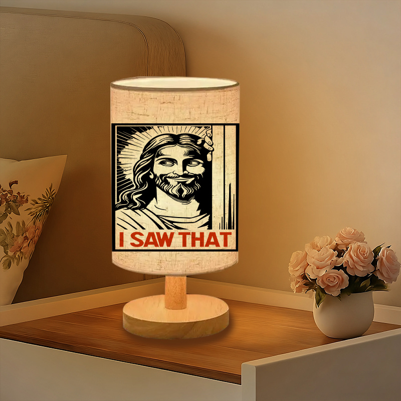 Modern USB-Powered Linen Table Lamp Christ "I Saw That" Design