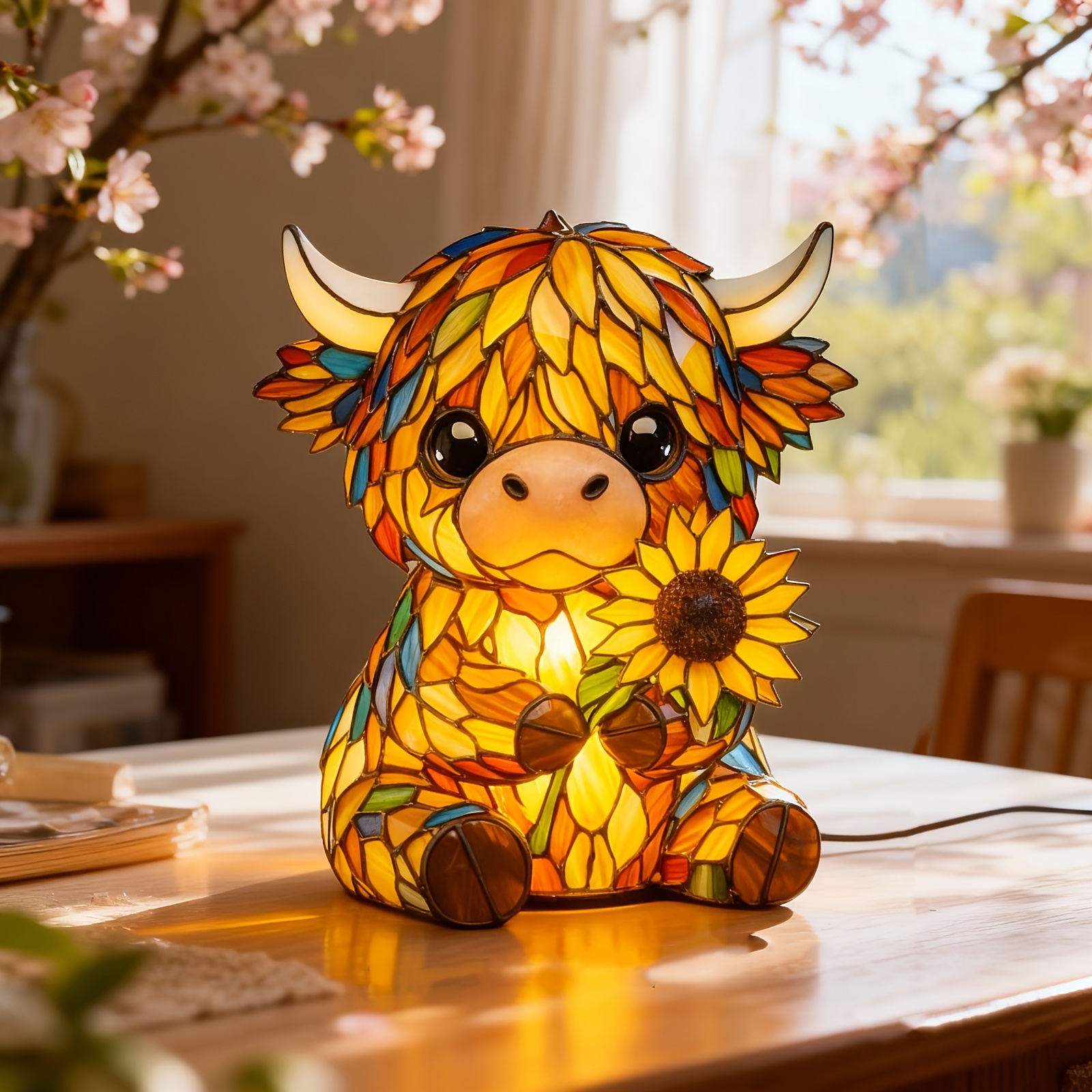 Highland Cow Sunflower Lamp