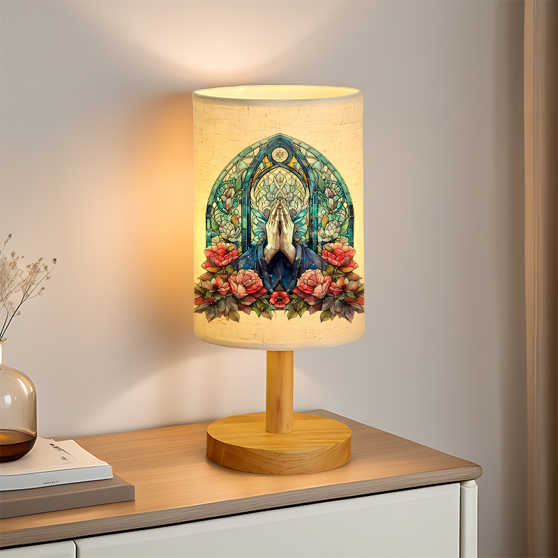 Modern USB-Powered Linen Table Lamp with Elegant Floral 