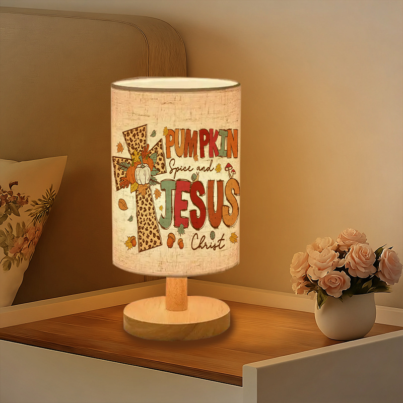 Modern USB-Powered Linen Table Lamp with Christian Faith Design