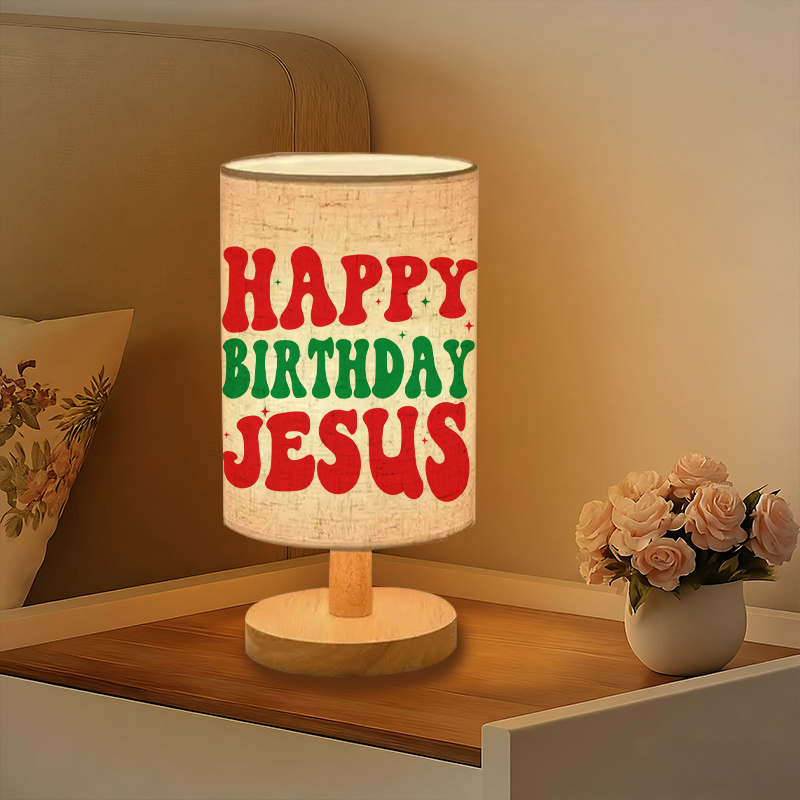 USB Powered Linen Table Lamp With Happy Birthday Design