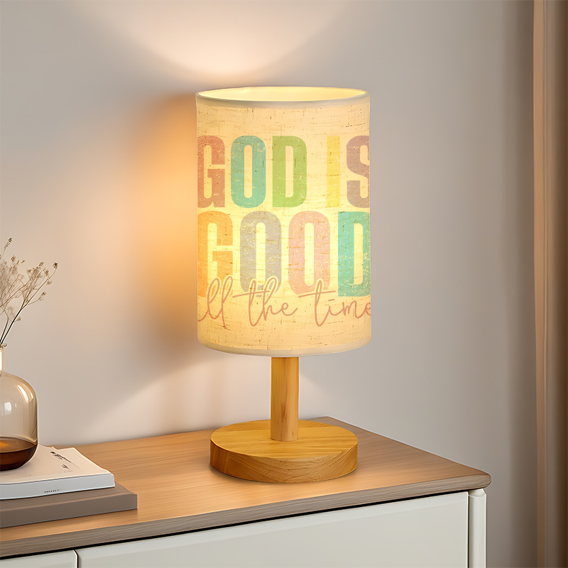 Modern USB-Powered Linen Table Lamp with Inspirational "God is Good All The Time" Design