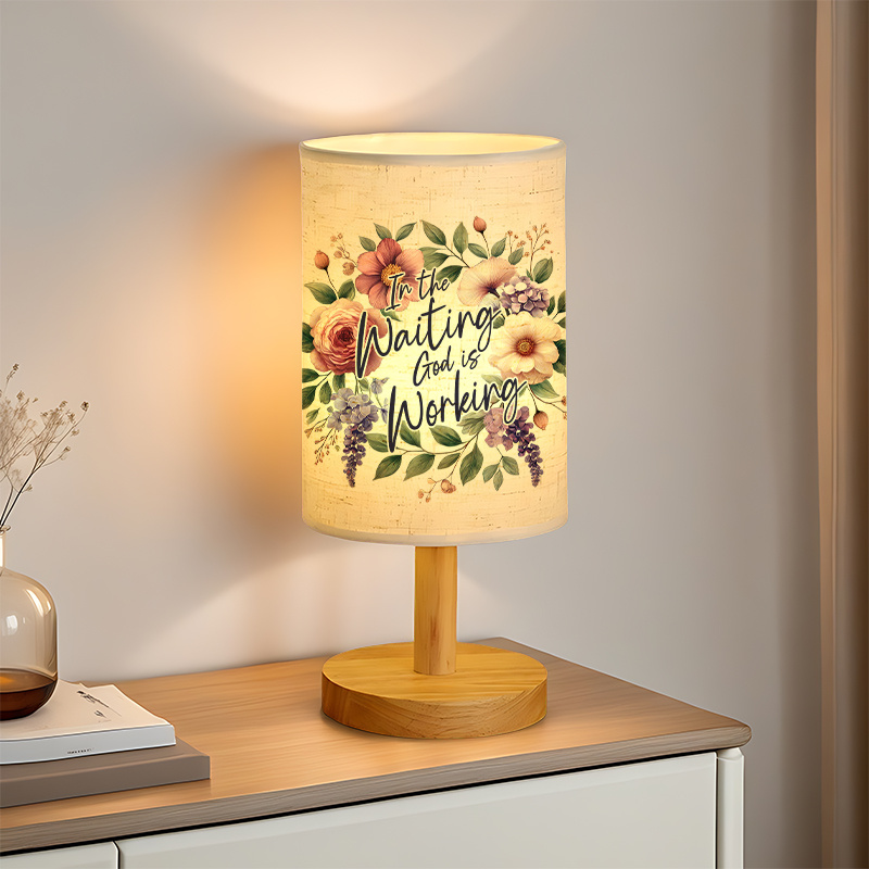 Table Lamp with Floral Pattern & "The Lord is My Strength" Bible Verse