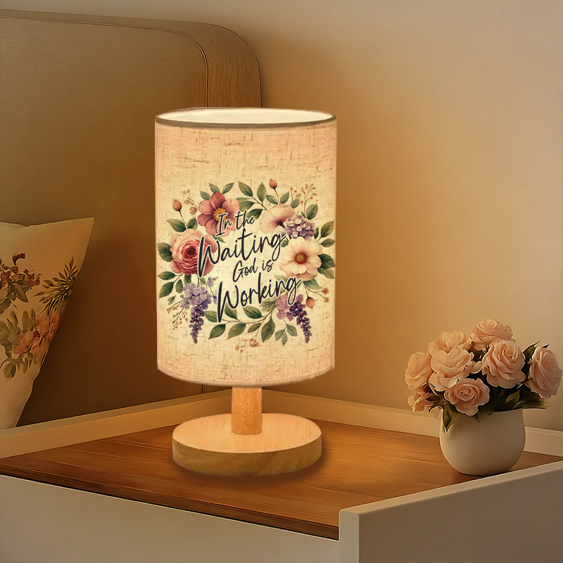 Table Lamp with Floral Pattern & "The Lord is My Strength" Bible Verse