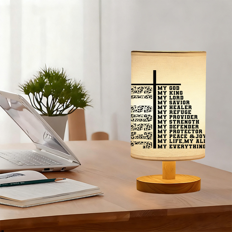 Modern USB Powered Linen Table Lamp with Inspirational Bible Verse Design and Uplight Lighting