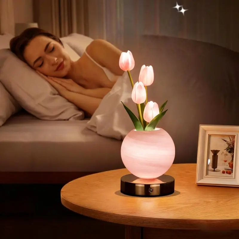Decorative Tulip Flower Planet Pot Table Lamp