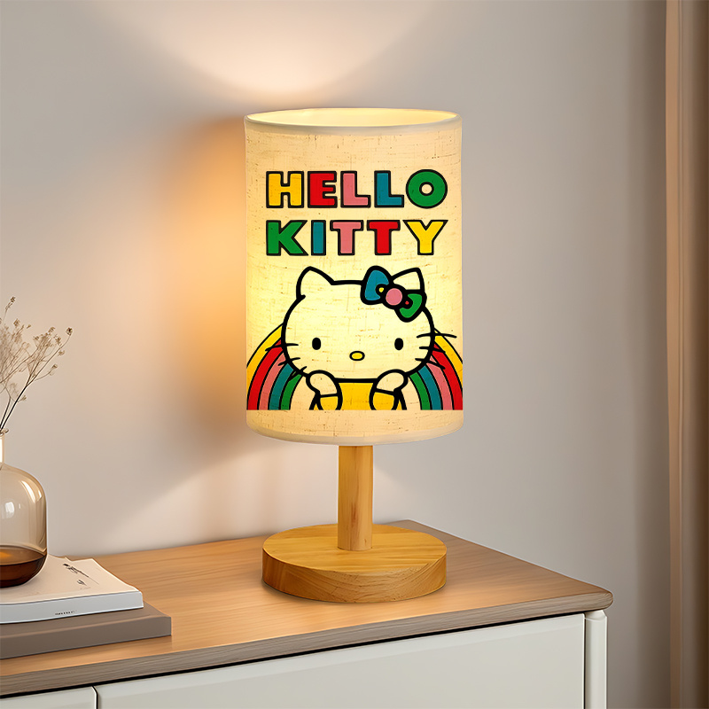 Kitty Modern USB Powered Bedside Lamp with Rainbow and Bow Design