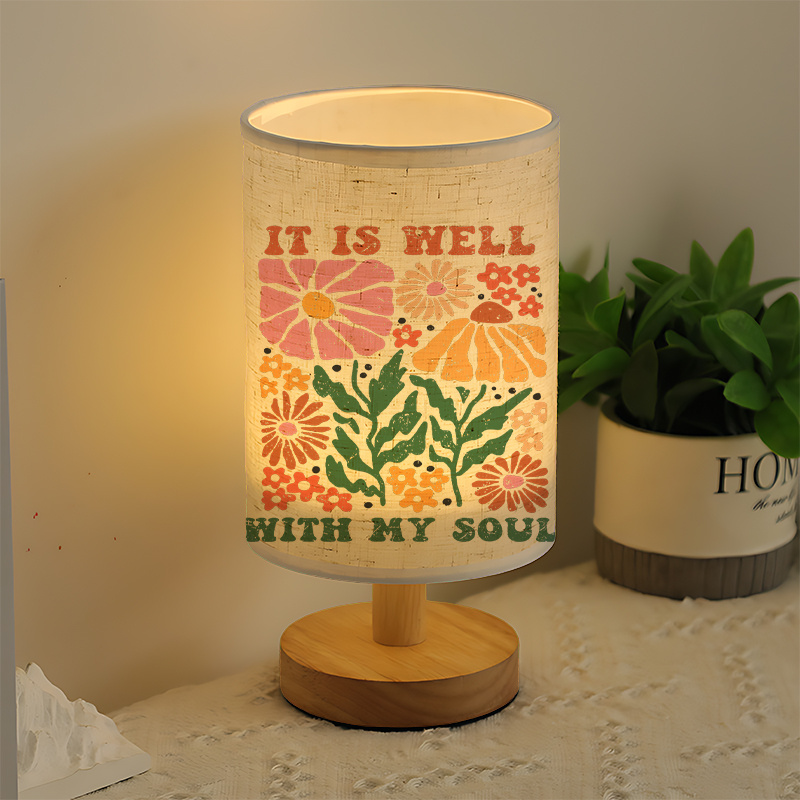 USB Powered Linen Table Lamp with Floral Pattern 