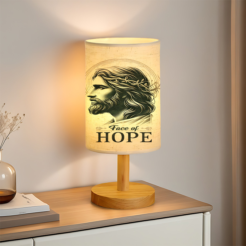 Modern USB Powered Linen Table Lamp Christ Face of Hope Design