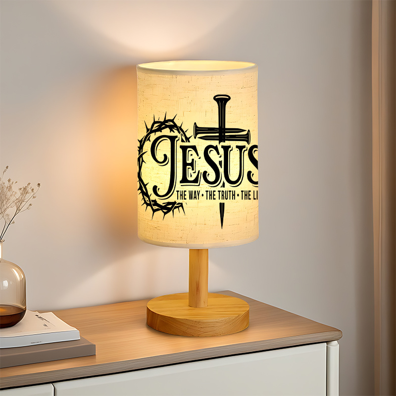 USB Powered Linen Table Lamp With Elegant Cross Lettering Design