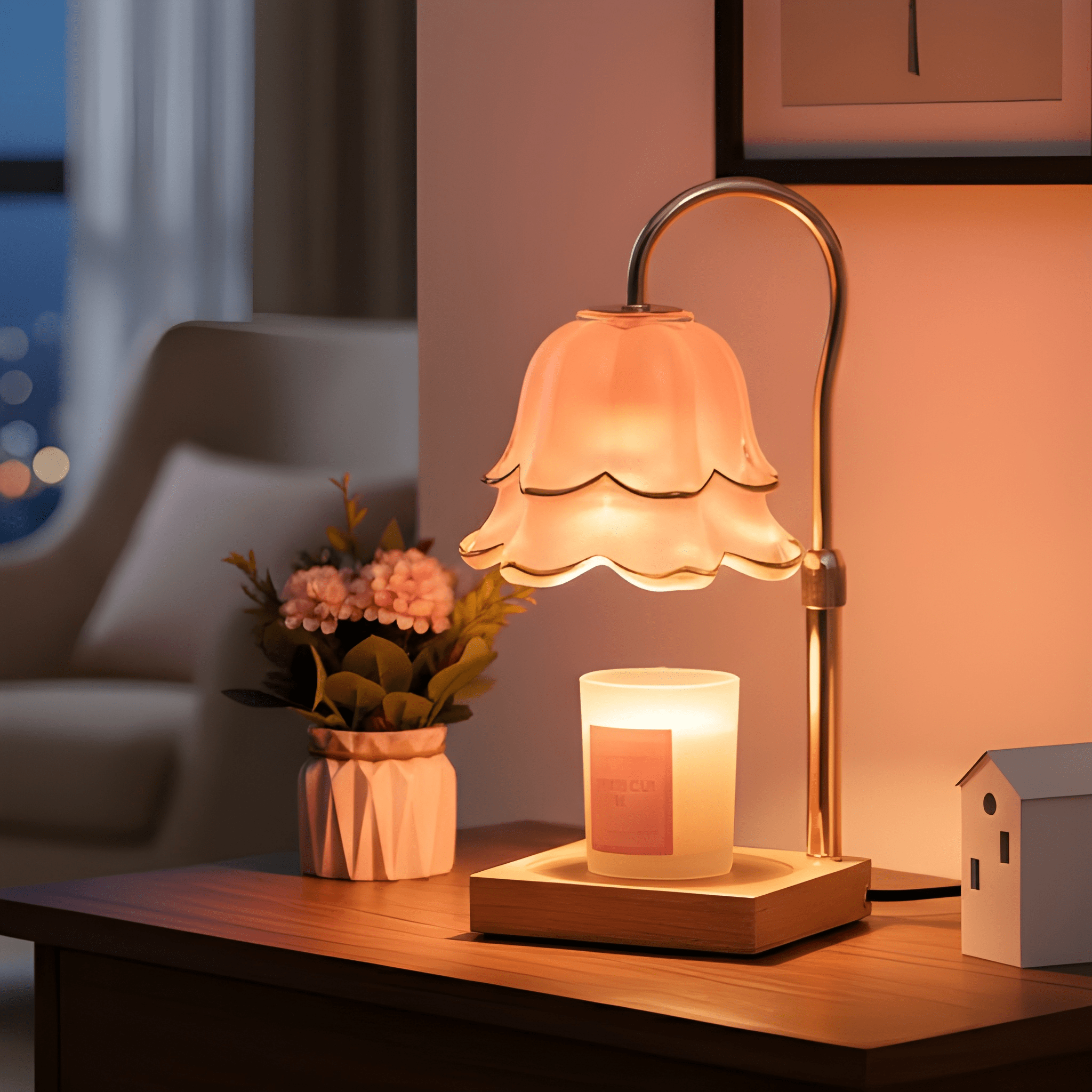 Floral Candle Warmer Lamp With Timer And Adjustable Brightness