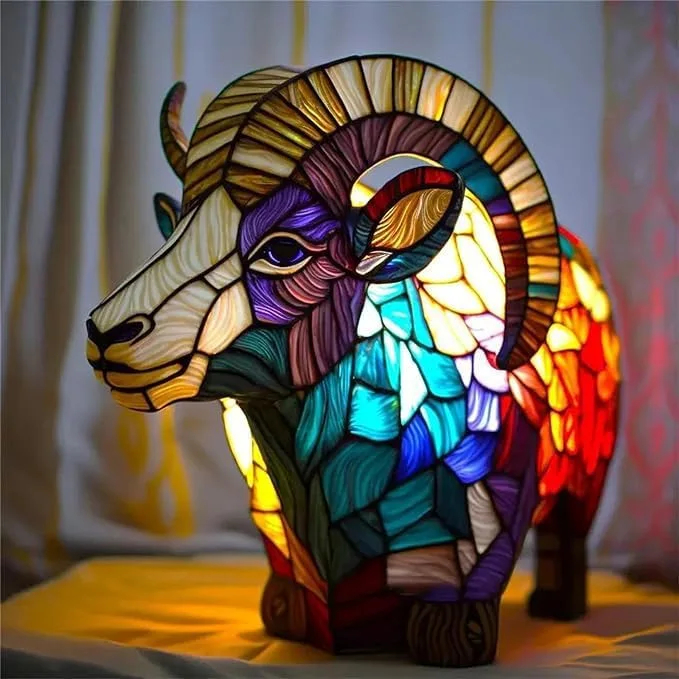Mountain Goat Stained Glass Lamp