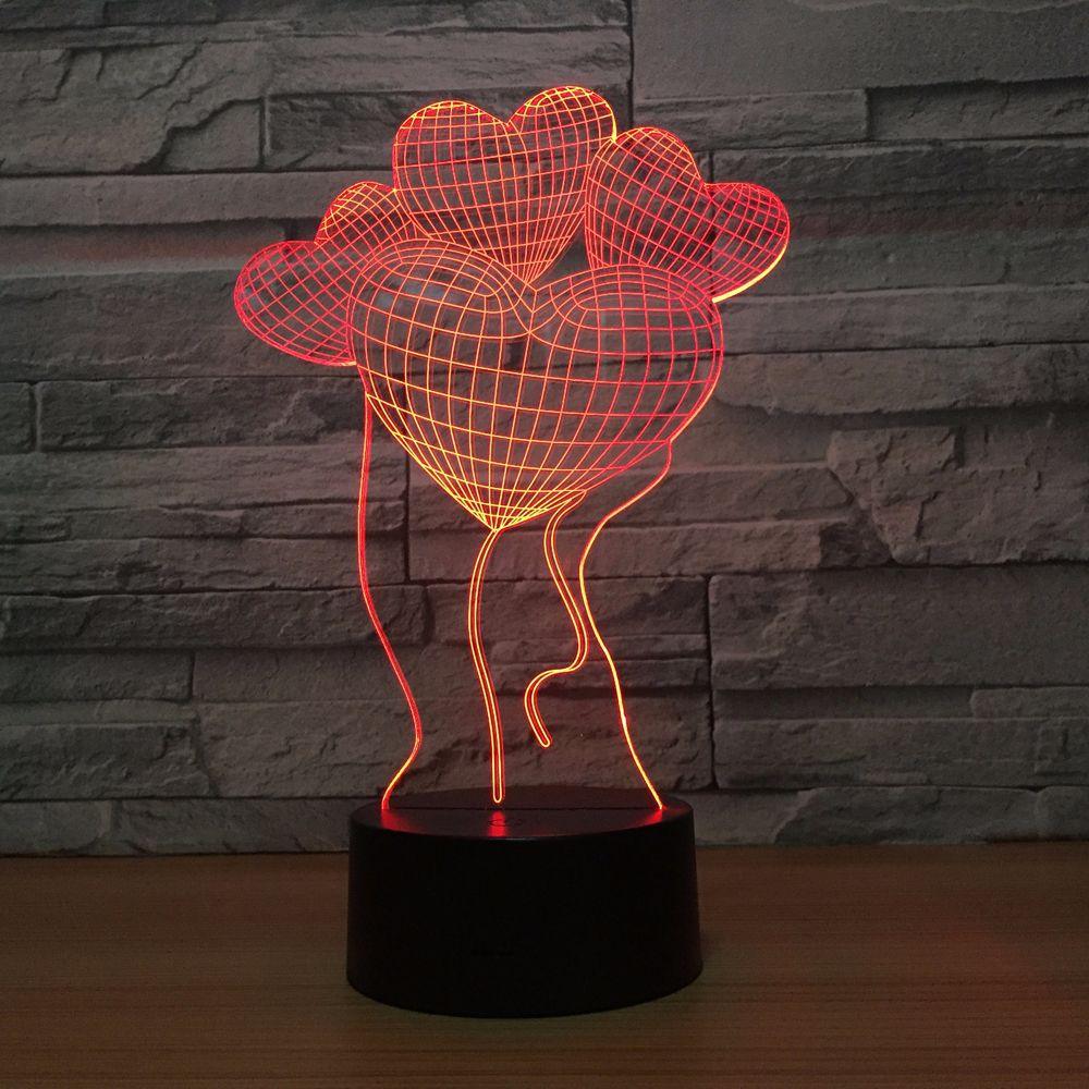Heart Ballons 3D Optical Illusion Lamp - 3D Optical Lamp