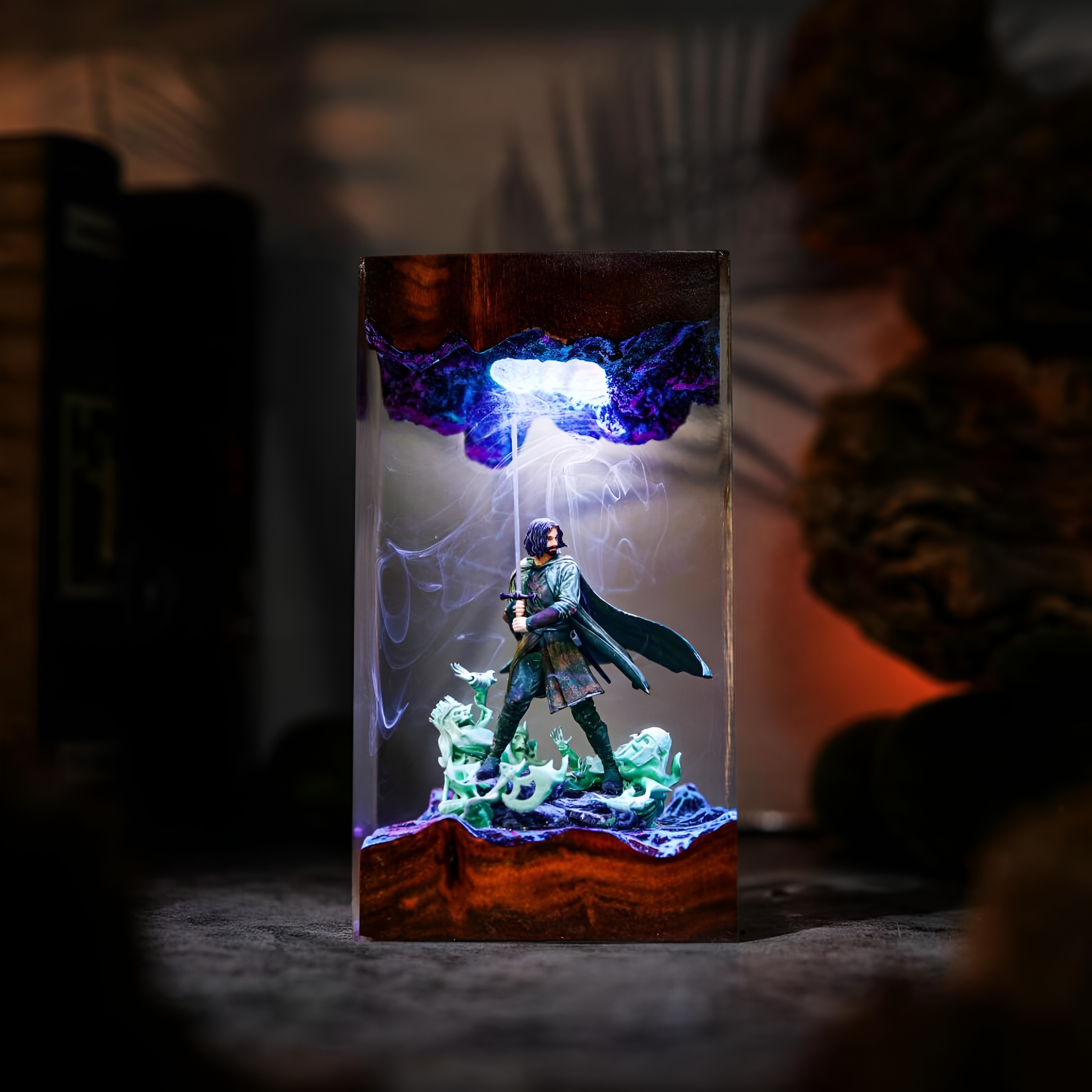 Fantasy Warrior Resin Lamp Handmade Wood Decor