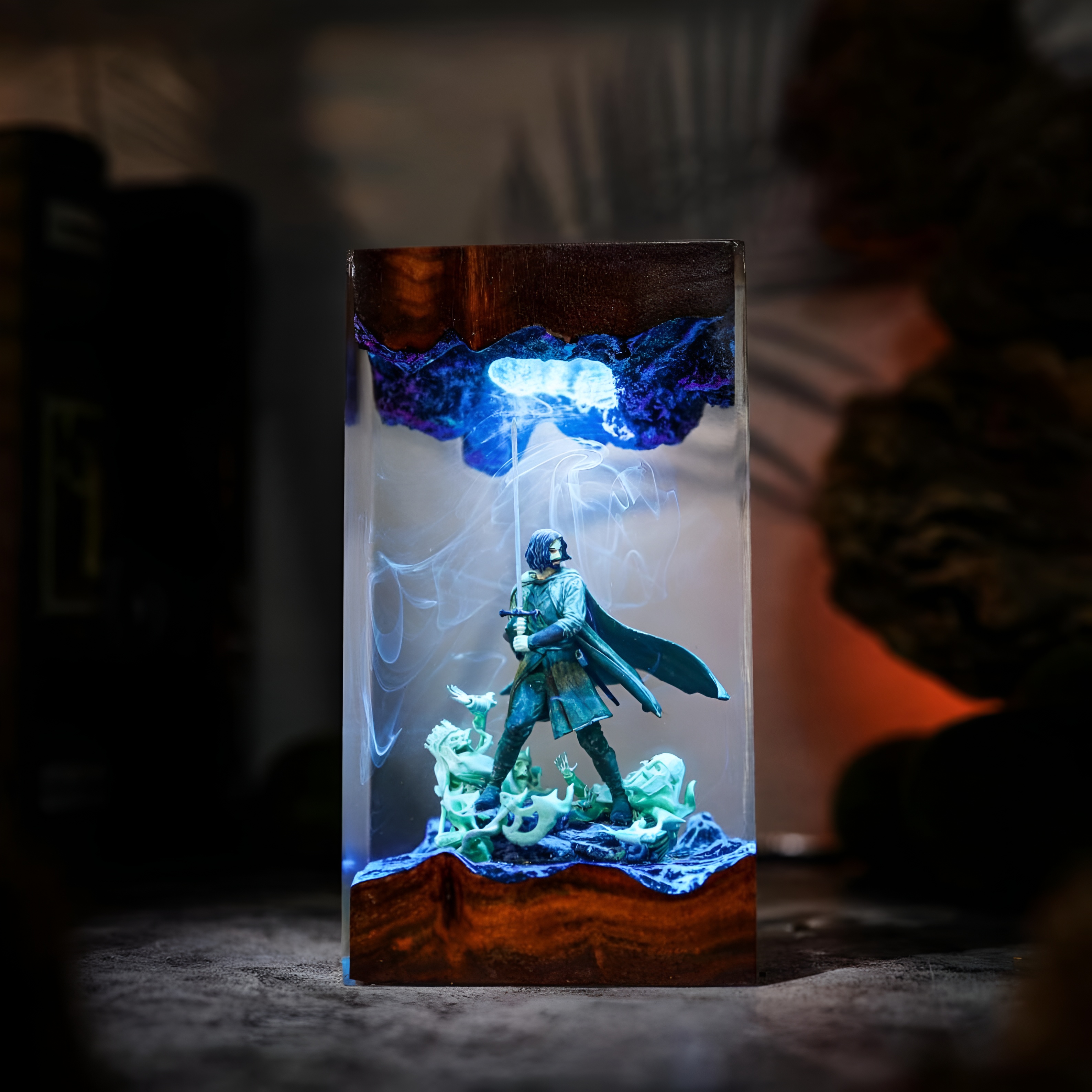 Fantasy Warrior Resin Lamp Handmade Wood Decor