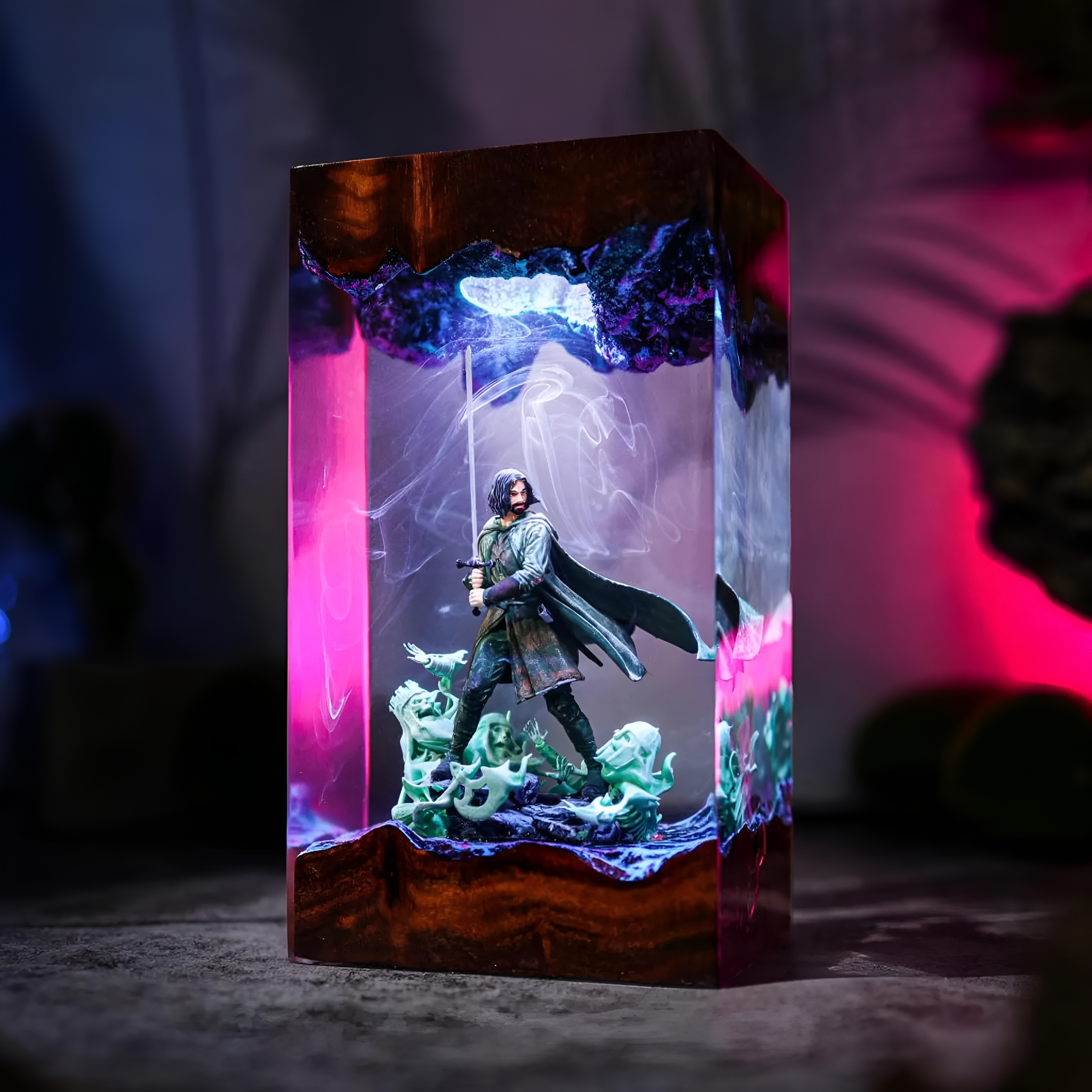 Fantasy Warrior Resin Lamp Handmade Wood Decor