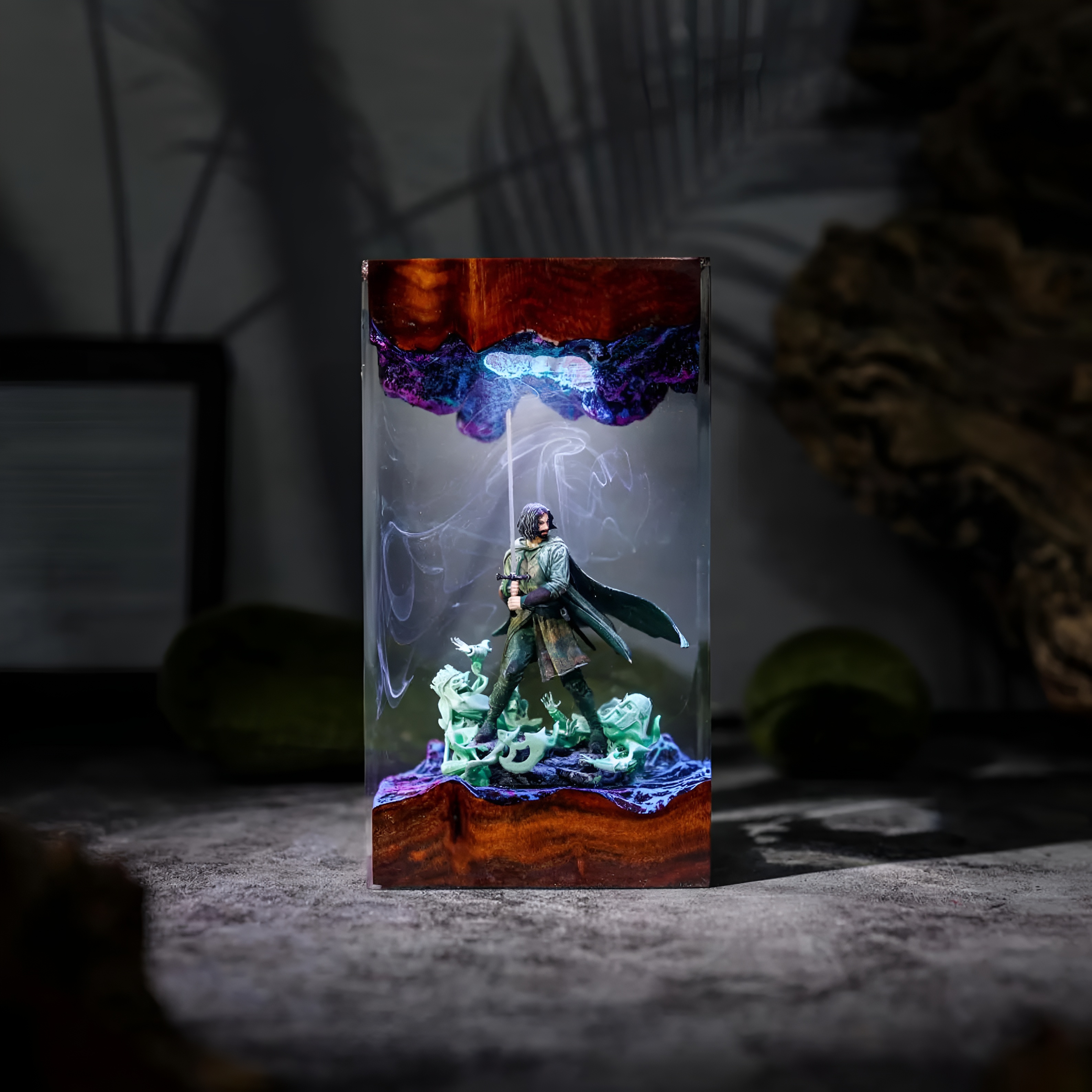 Fantasy Warrior Resin Lamp Handmade Wood Decor