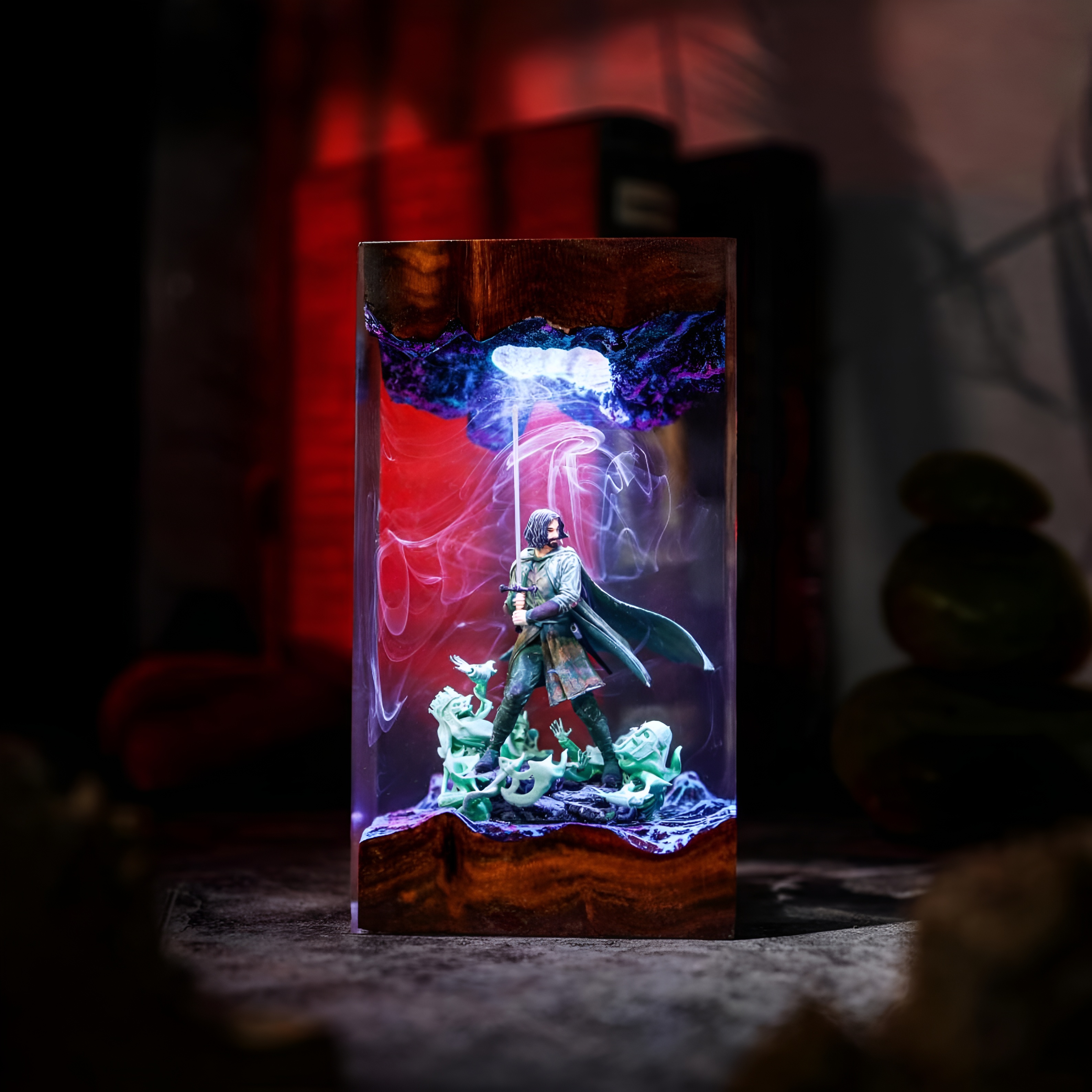 Fantasy Warrior Resin Lamp Handmade Wood Decor