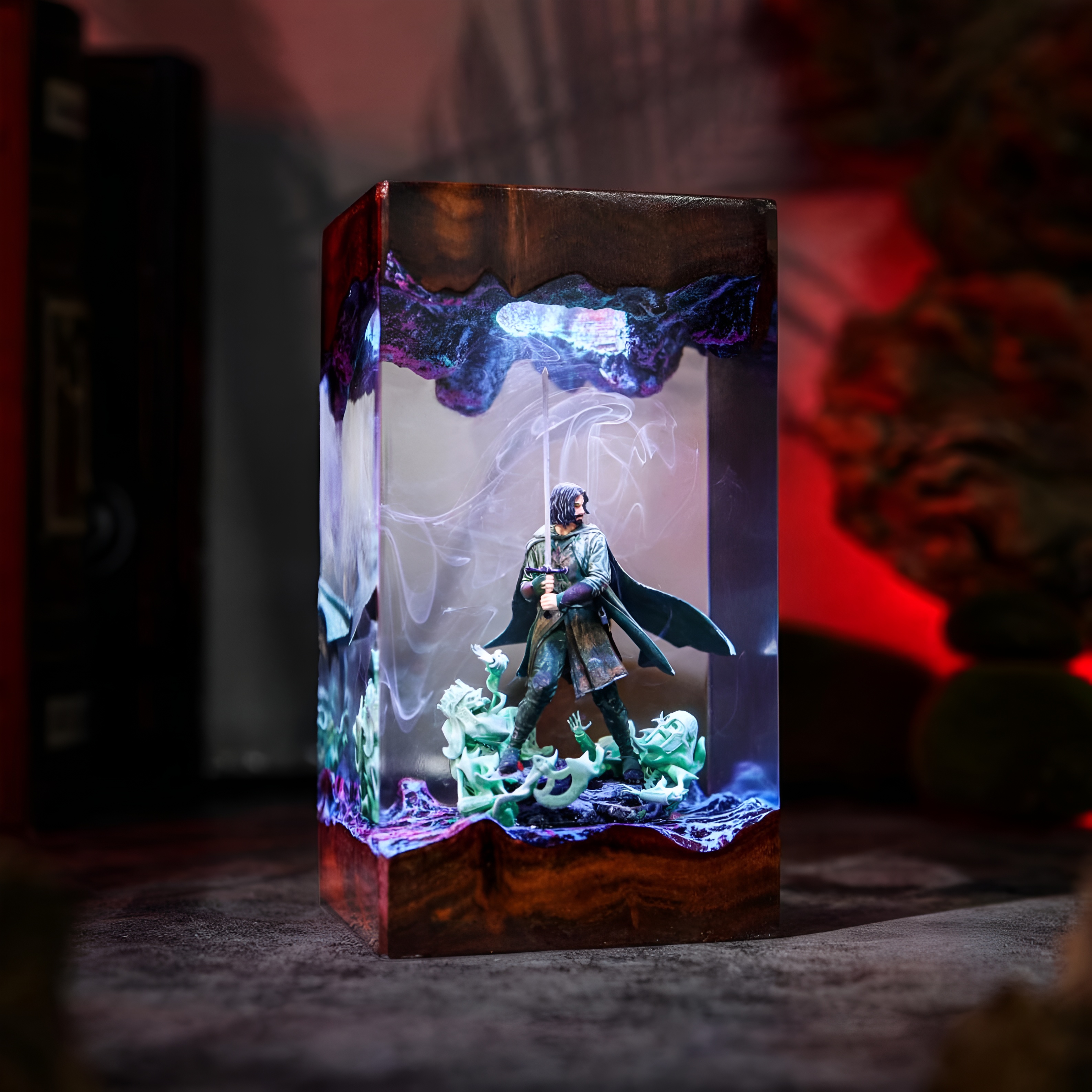 Fantasy Warrior Resin Lamp Handmade Wood Decor