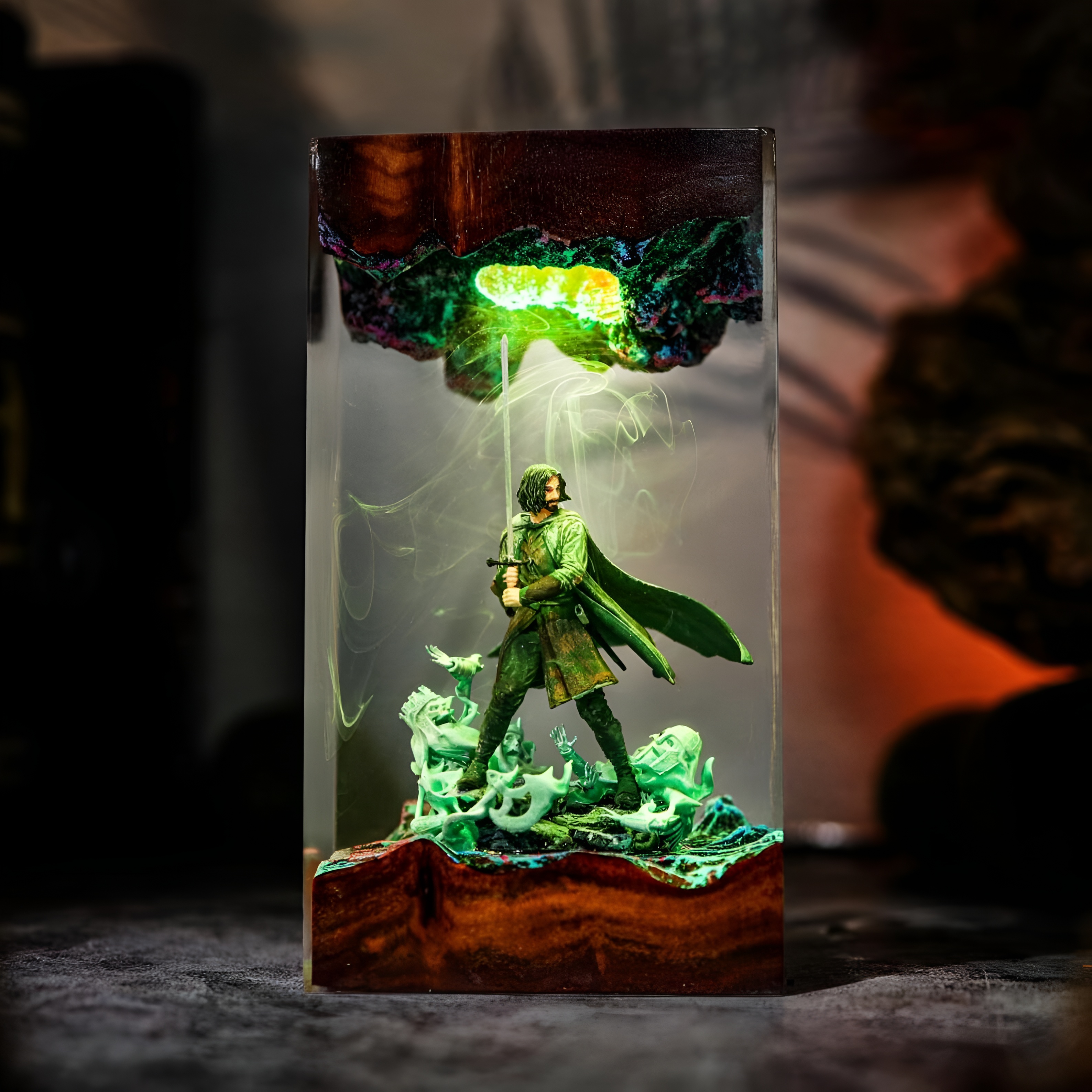 Fantasy Warrior Resin Lamp Handmade Wood Decor