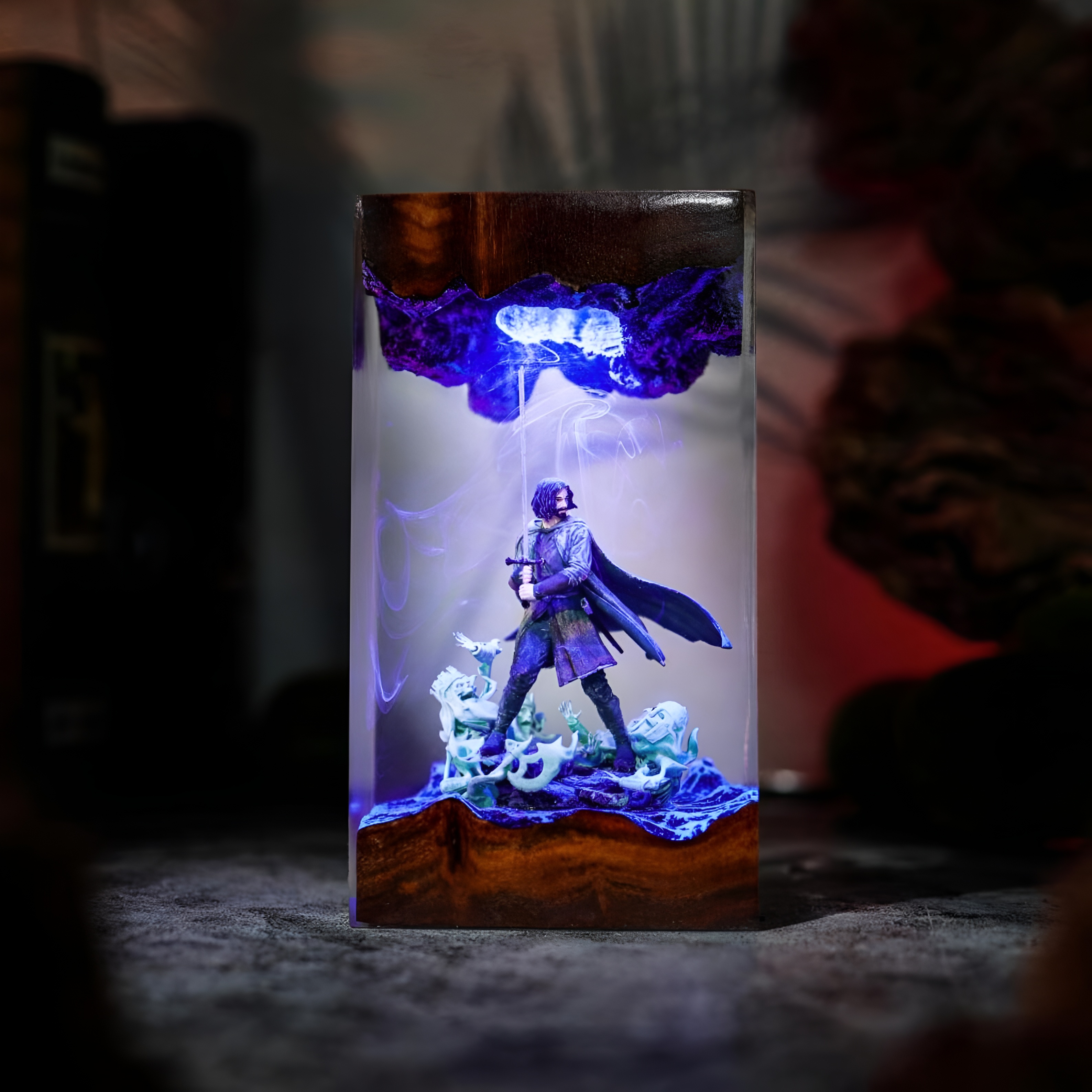 Fantasy Warrior Resin Lamp Handmade Wood Decor