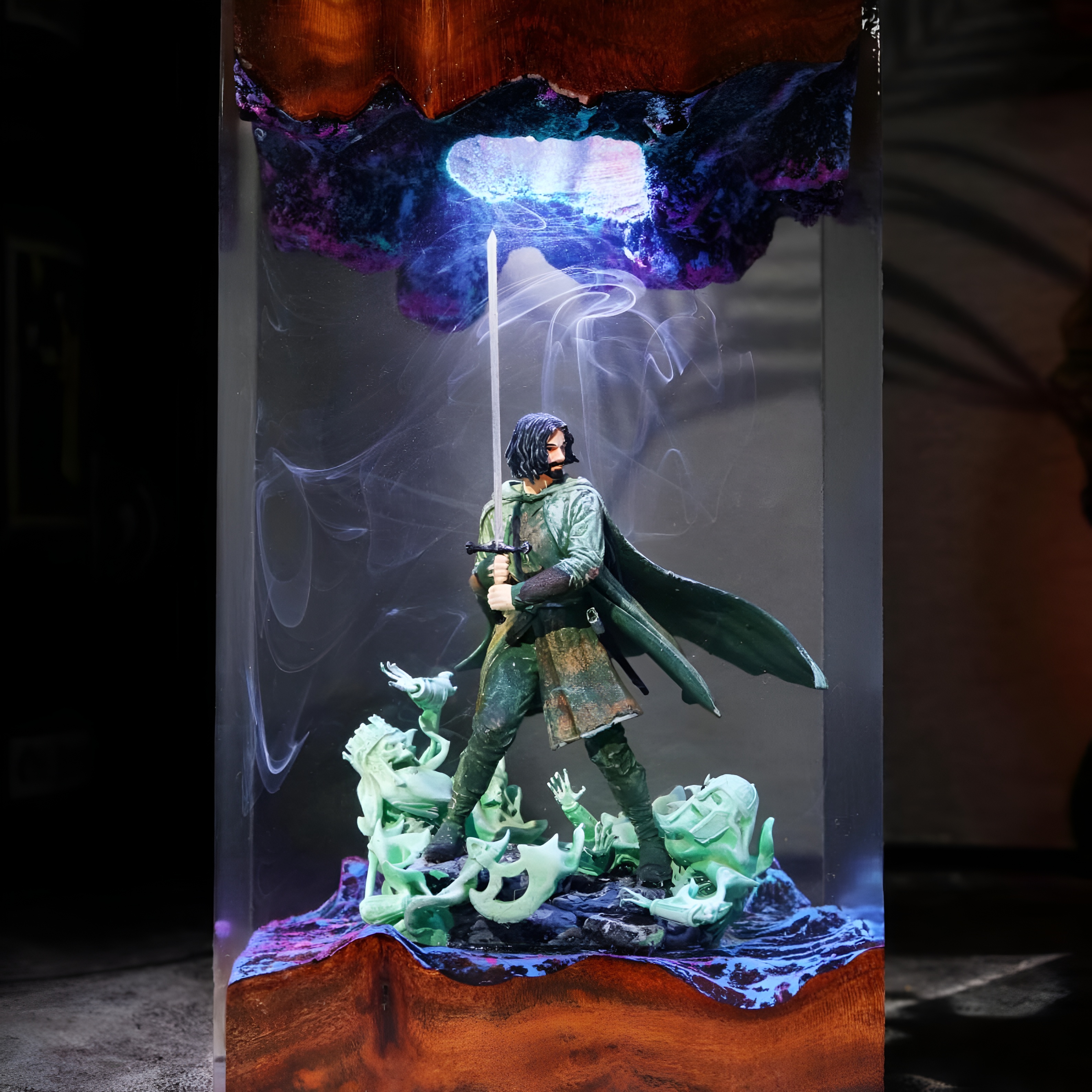 Fantasy Warrior Resin Lamp Handmade Wood Decor