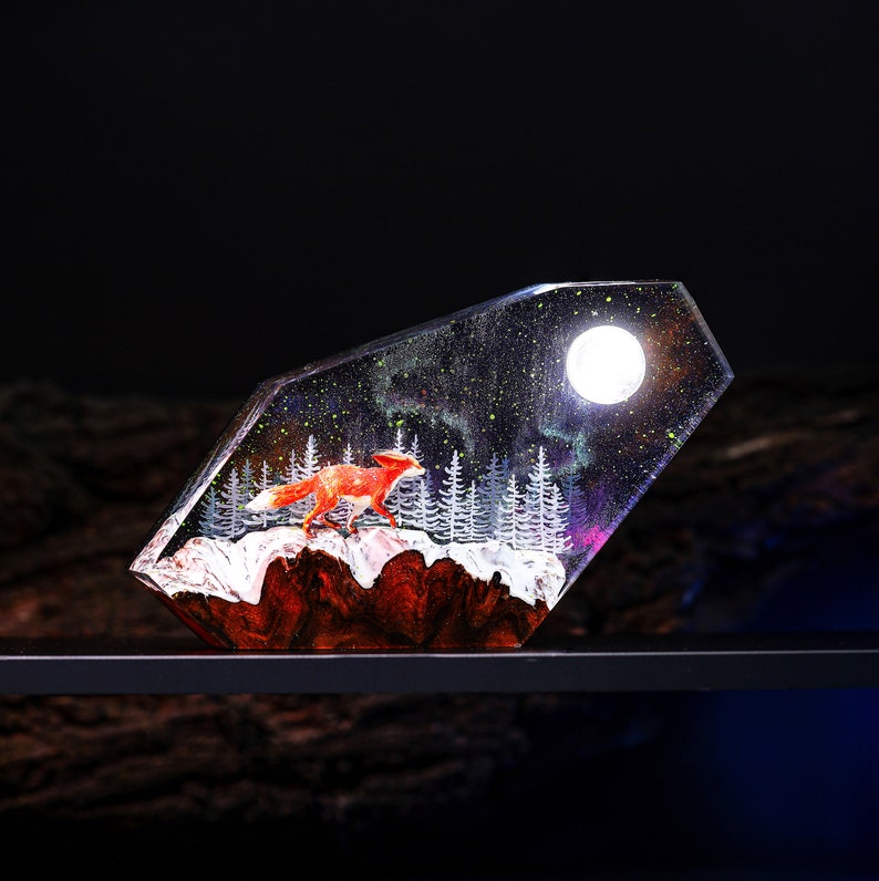Red Fox Winter Snowy Forest Epoxy Lamp