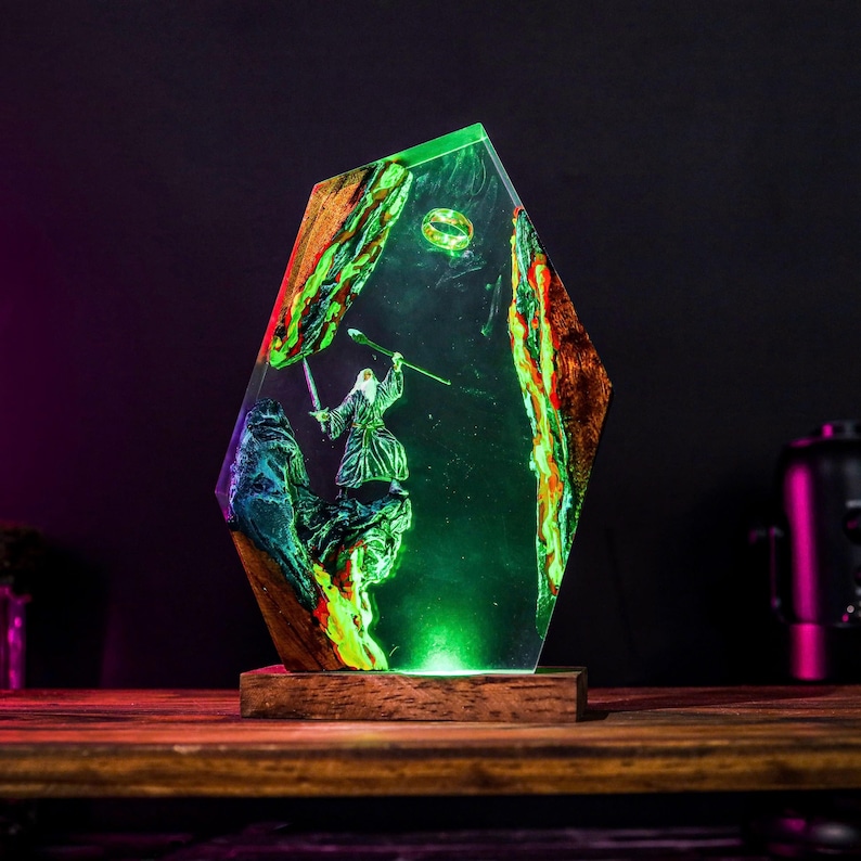 Grey Wizard Epoxy Ring Lamp Handmade Decor