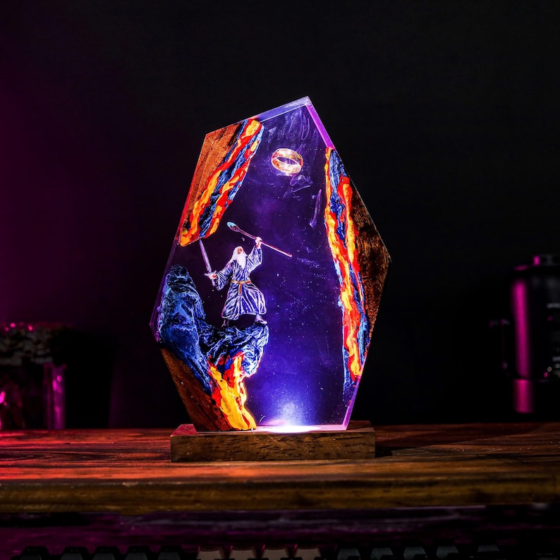 Grey Wizard Epoxy Ring Lamp Handmade Decor