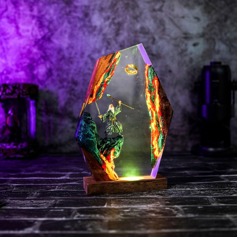 Grey Wizard Epoxy Ring Lamp Handmade Decor