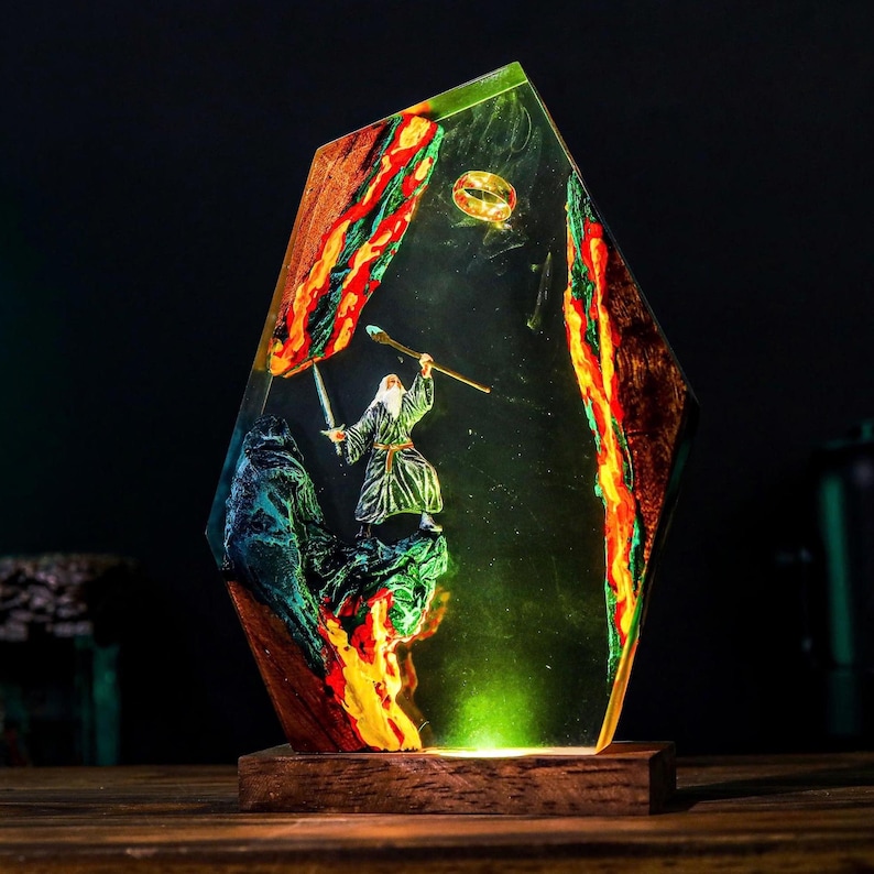 Grey Wizard Epoxy Ring Lamp Handmade Decor