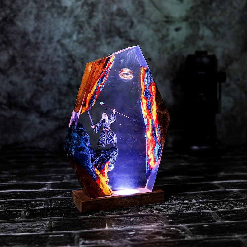 Grey Wizard Epoxy Ring Lamp Handmade Decor