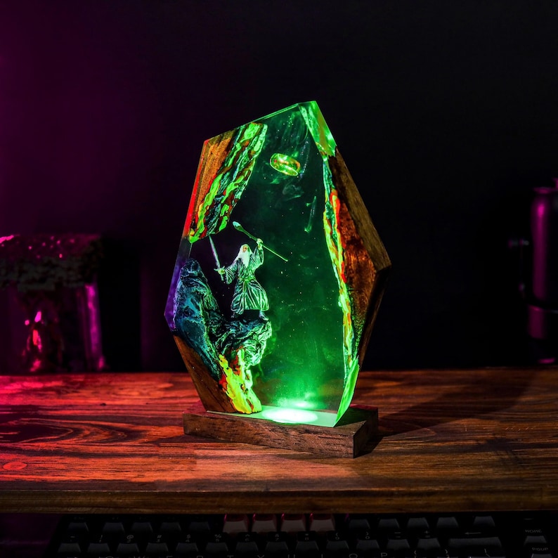 Grey Wizard Epoxy Ring Lamp Handmade Decor