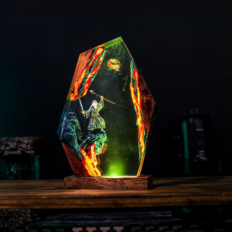 Grey Wizard Epoxy Ring Lamp Handmade Decor