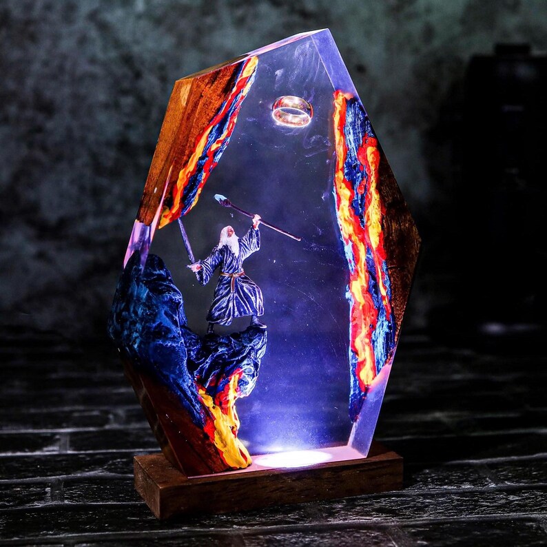 Grey Wizard Epoxy Ring Lamp Handmade Decor