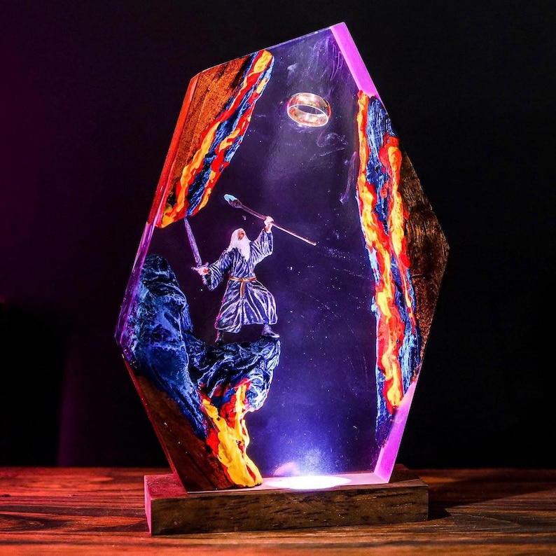 Grey Wizard Epoxy Ring Lamp Handmade Decor