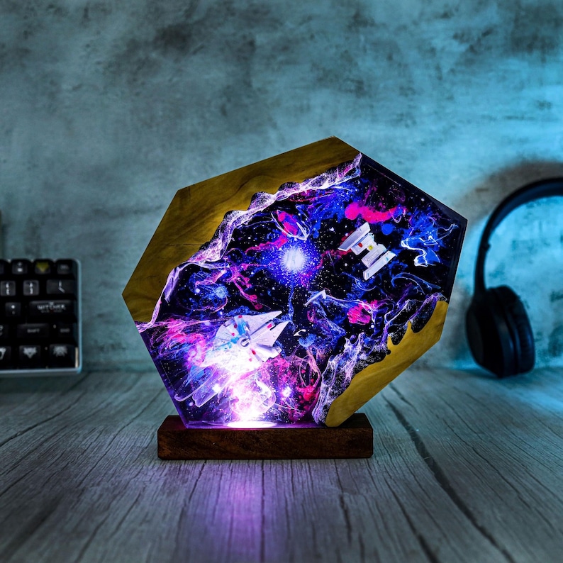Custom Spaceship Galaxy Epoxy Night Light Decor
