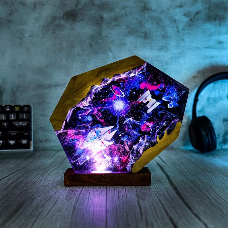 Custom Spaceship Galaxy Epoxy Night Light Decor