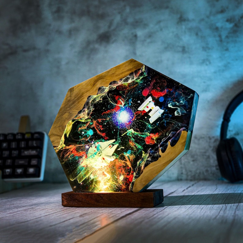 Custom Spaceship Galaxy Epoxy Night Light Decor