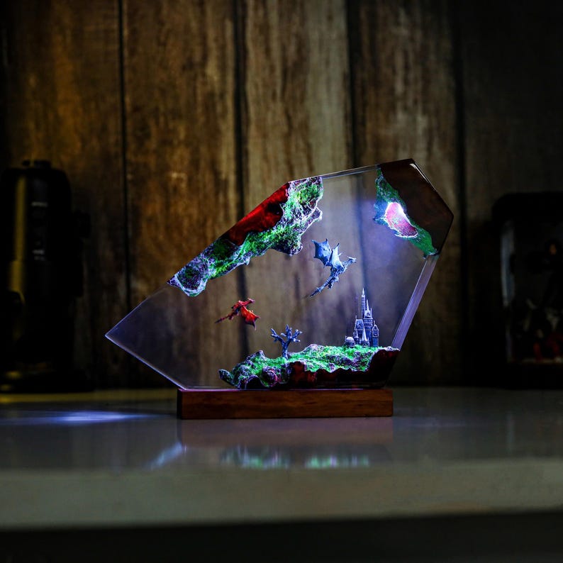 Diorama Dragon Night Light Anime Epoxy Lamp