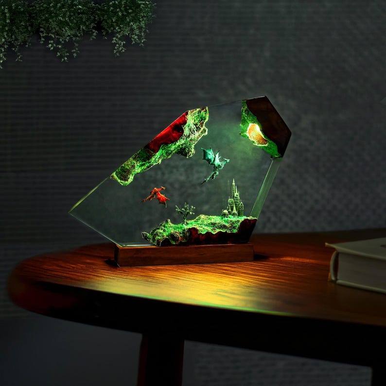 Diorama Dragon Night Light Anime Epoxy Lamp