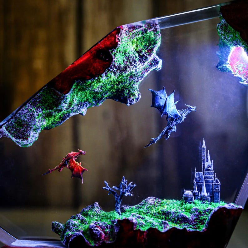 Diorama Dragon Night Light Anime Epoxy Lamp